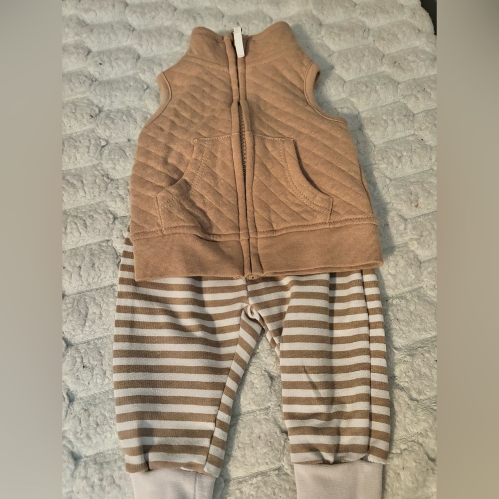 Tan and White Vest and Tan and white Striped Pants 019 Bundle